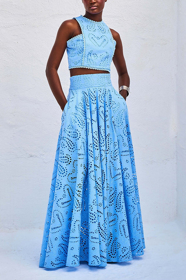 Larissa Embroidered Top & High-Waist Maxi Skirt Set | Elegant Two Piece Outfit