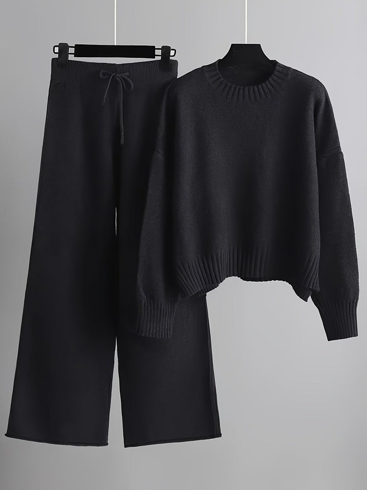 Emily Cozy Knit Loungewear Set | Relaxed Sweater and Wide-Leg Trousers