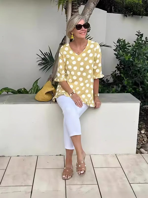 Denise | Blusa relajada con cuello en V y lunares