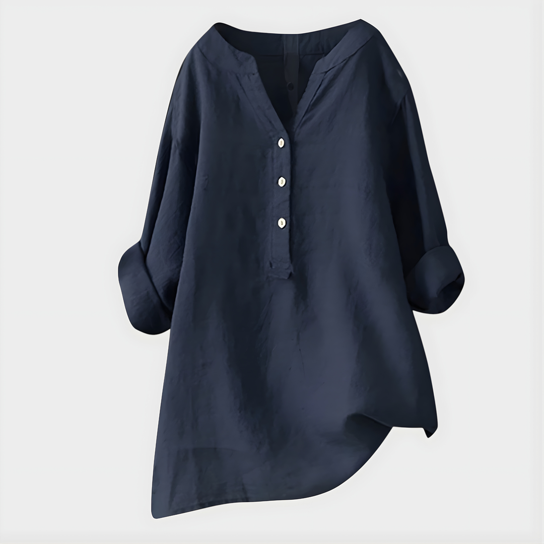 Veronique Elegant Cotton-V-Neck Blouse