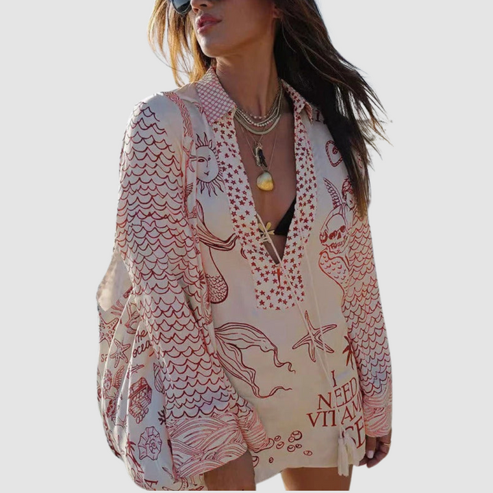 Conjunto Elegante Olivia de Dos Piezas | Camisa con Cuello en V y Shorts con Cintura Elástica