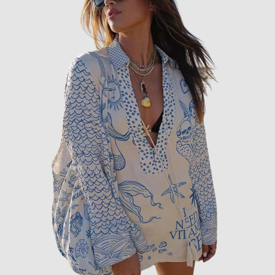 Conjunto Elegante Olivia de Dos Piezas | Camisa con Cuello en V y Shorts con Cintura Elástica