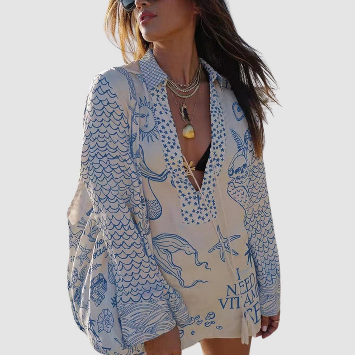 Conjunto Elegante Olivia de Dos Piezas | Camisa con Cuello en V y Shorts con Cintura Elástica