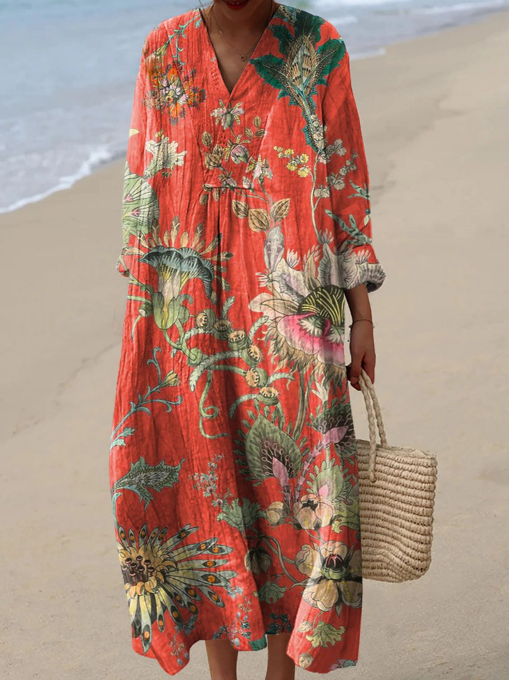 Vestido de Mujer con Estampado Artístico Vintage de Flores Encantadoras