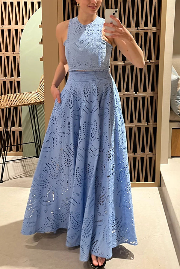 Larissa Embroidered Top & High-Waist Maxi Skirt Set | Elegant Two Piece Outfit