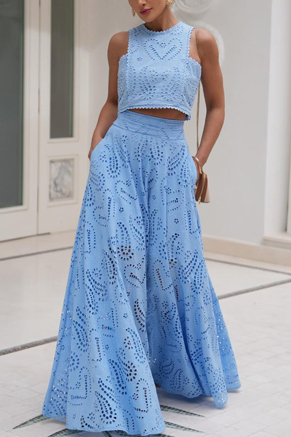 Larissa Embroidered Top & High-Waist Maxi Skirt Set | Elegant Two Piece Outfit