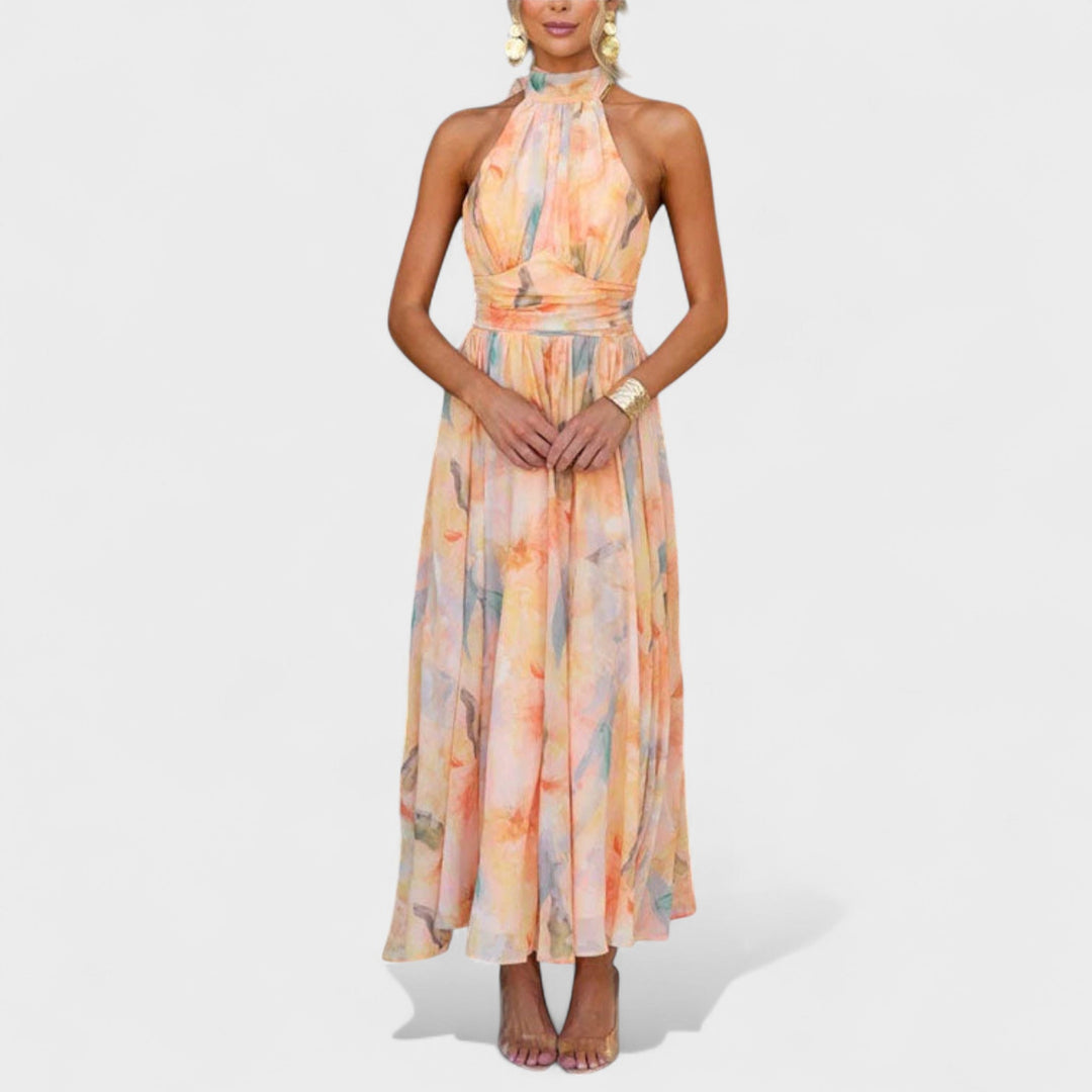 Miva | Vestido Longo Halter Abstrato