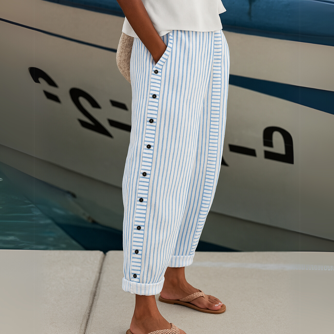 Elle | Pantalones Elegantes a Rayas con Botones