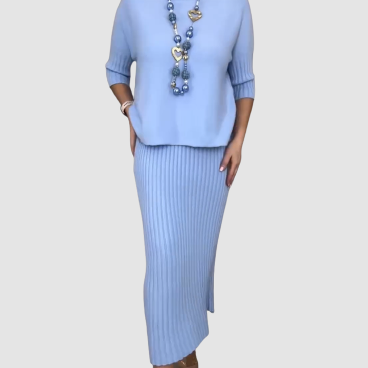 Conjunto elegante Delyssa de 2 piezas | Top holgado y falda midi acanalada