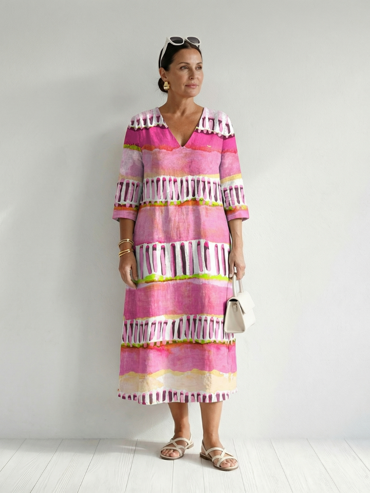Calla | Vestido midi con rayas estampadas y caída fácil