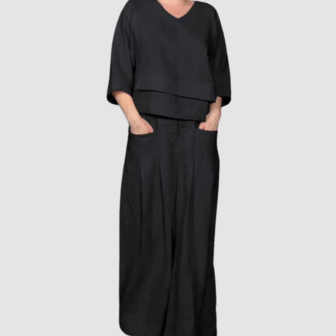 Conjunto Vina Relaxed de 2 piezas | Top asimétrico y pantalones de pierna ancha