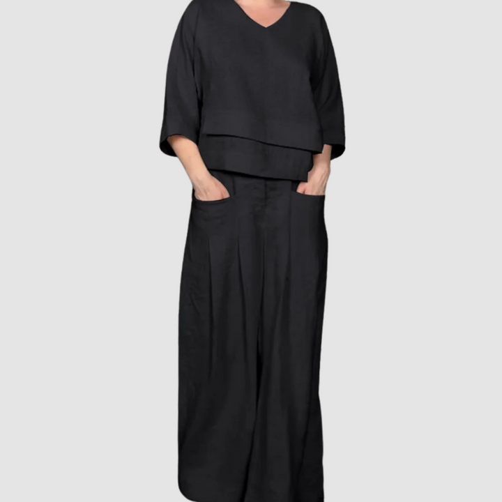 Conjunto Vina Relaxed de 2 piezas | Top asimétrico y pantalones de pierna ancha