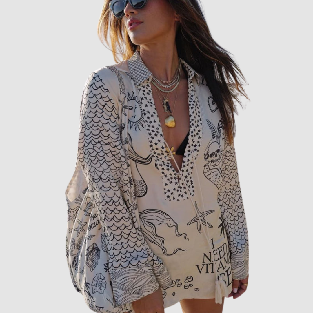 Conjunto Elegante Olivia de Dos Piezas | Camisa con Cuello en V y Shorts con Cintura Elástica