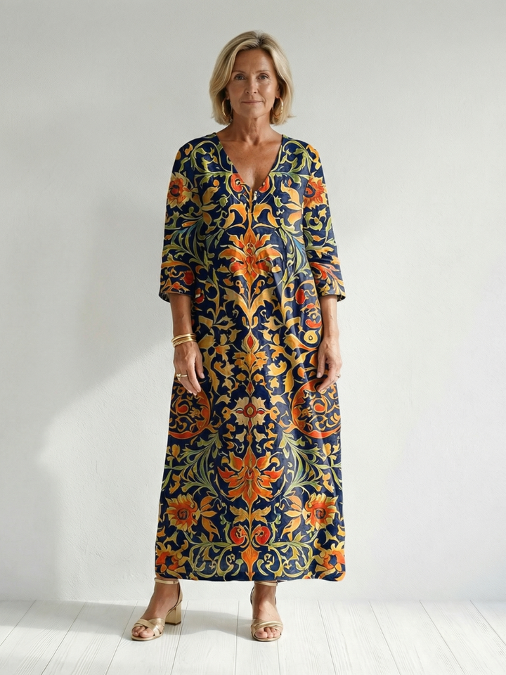 Elise | Vestido midi floral limpio y ornamentado
