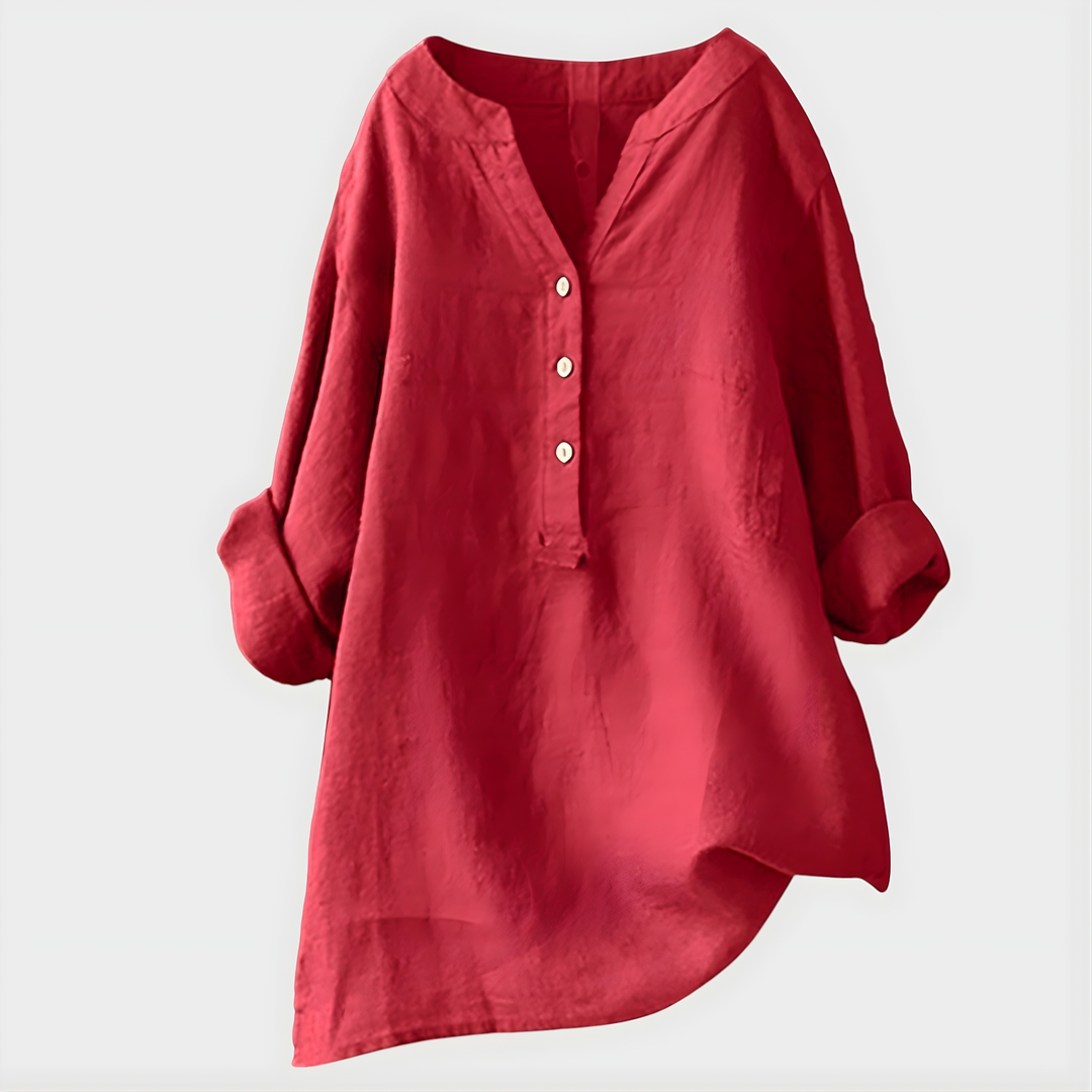 Veronique Elegant Cotton-V-Neck Blouse
