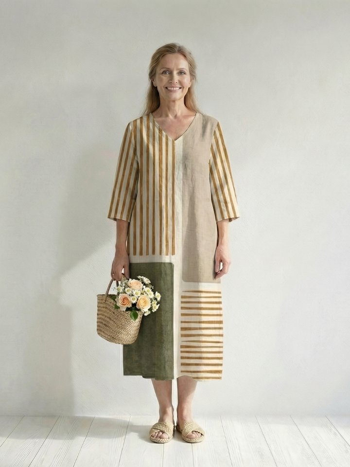 Soren | Vestido midi con rayas mixtas ligeras