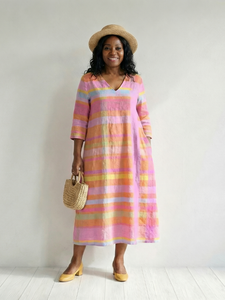 Tessa | Vestido midi con rayas y caída fácil