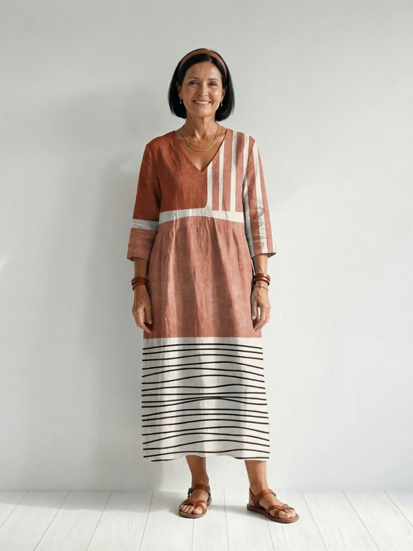 Remy | Vestido midi con rayas mixtas fáciles