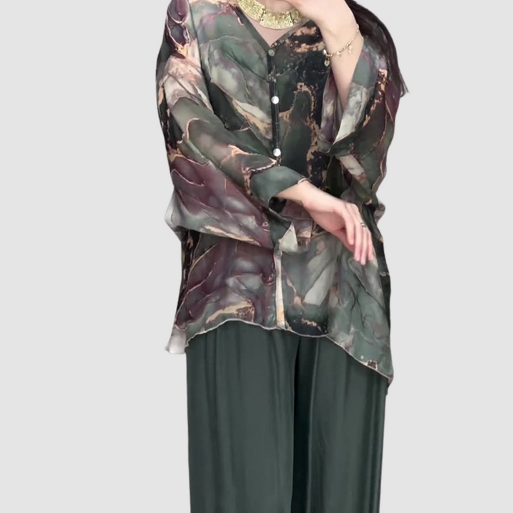 Aurora Elegant Printed Two-Piece Set | Floral Comfort Co-Ord