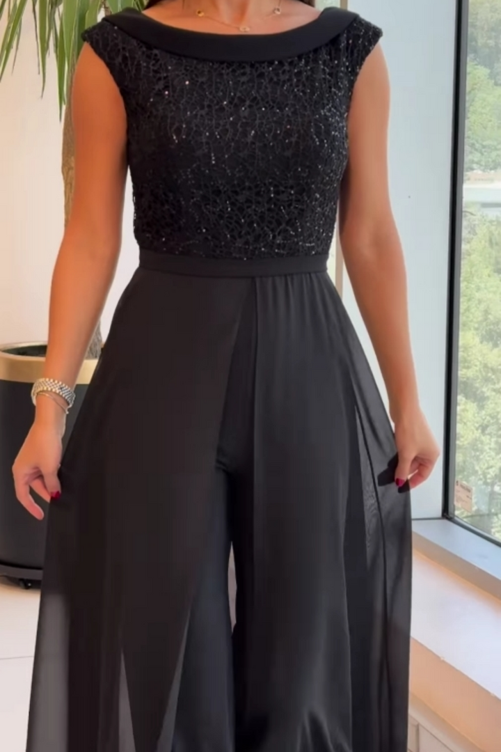 Fontella Textured Tulle Jumpsuit | Elegant Evening Jumpsuit