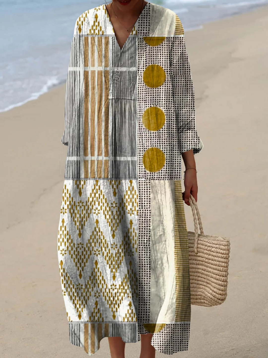 Vestido de Mujer con Estampado Artístico Abstracto de Patrón Geométrico