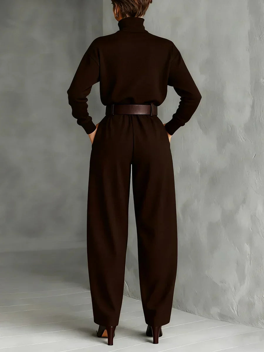 Jessica Elegant Top &amp; Straight-Leg Pants Set | Fitted Turtleneck and Tailored Trousers