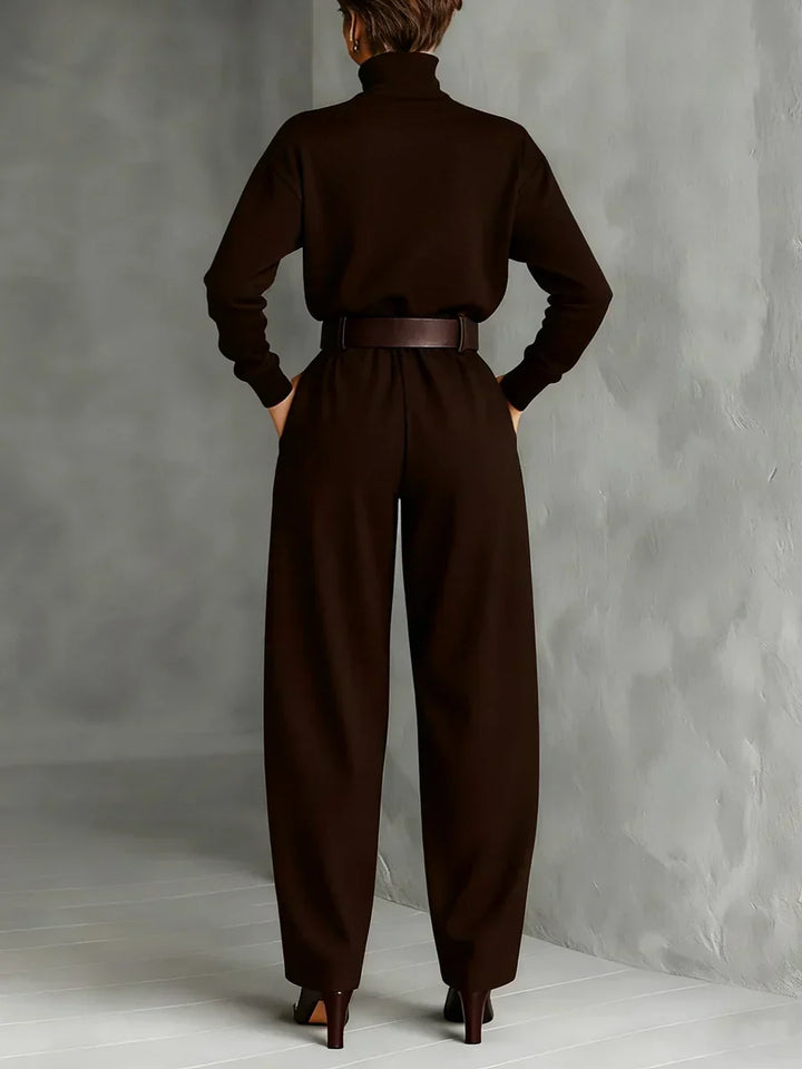 Jessica Elegant Top &amp; Straight-Leg Pants Set | Fitted Turtleneck and Tailored Trousers