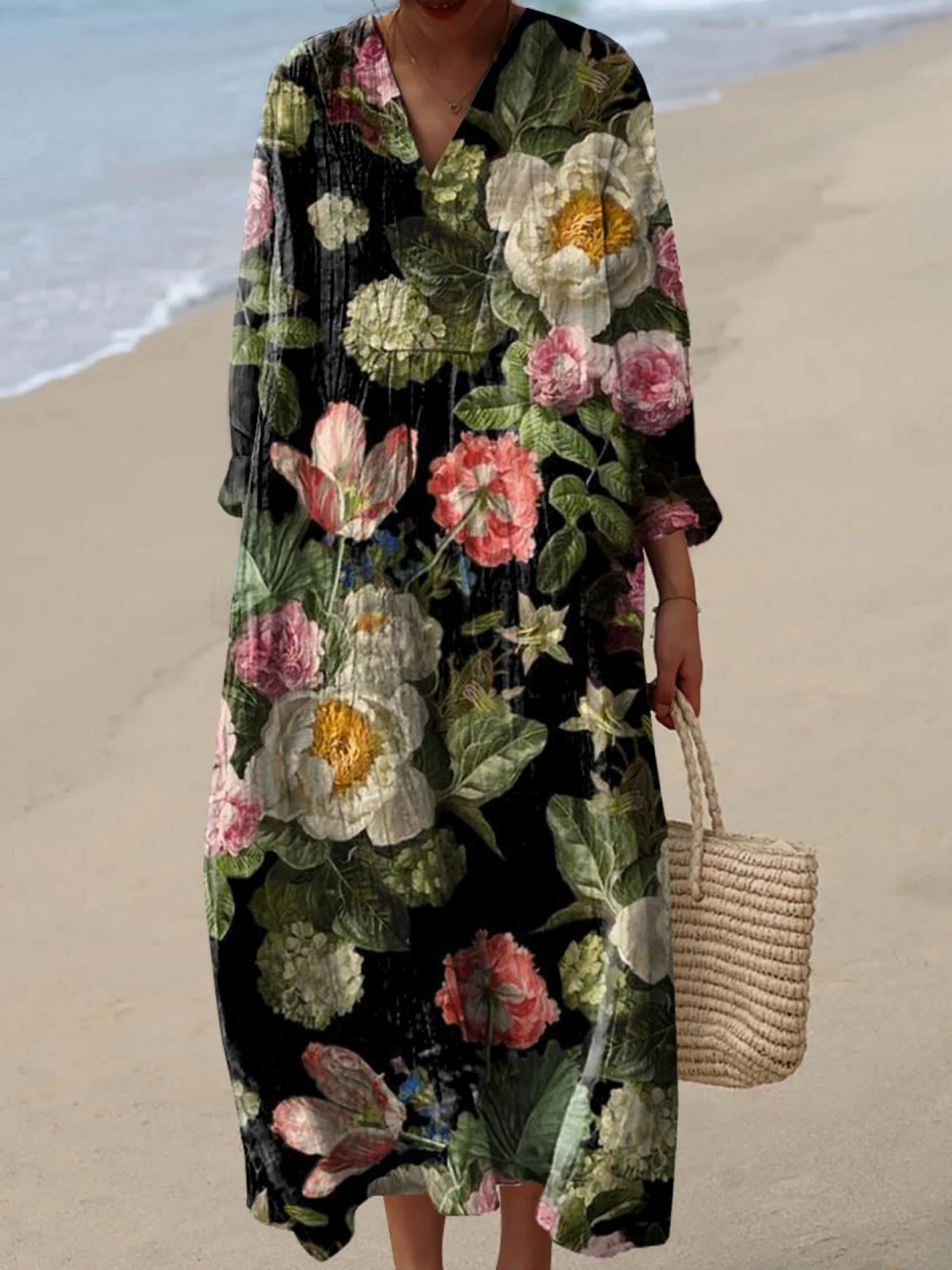 Vestido de Mujer con Estampado Artístico Vintage de Flores Encantadoras