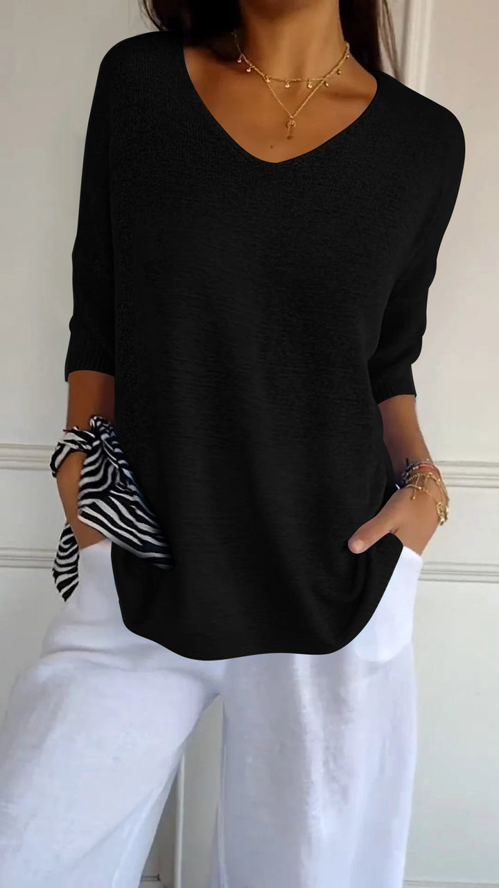 Rosal – Solid Knit Sweater with V-Neck