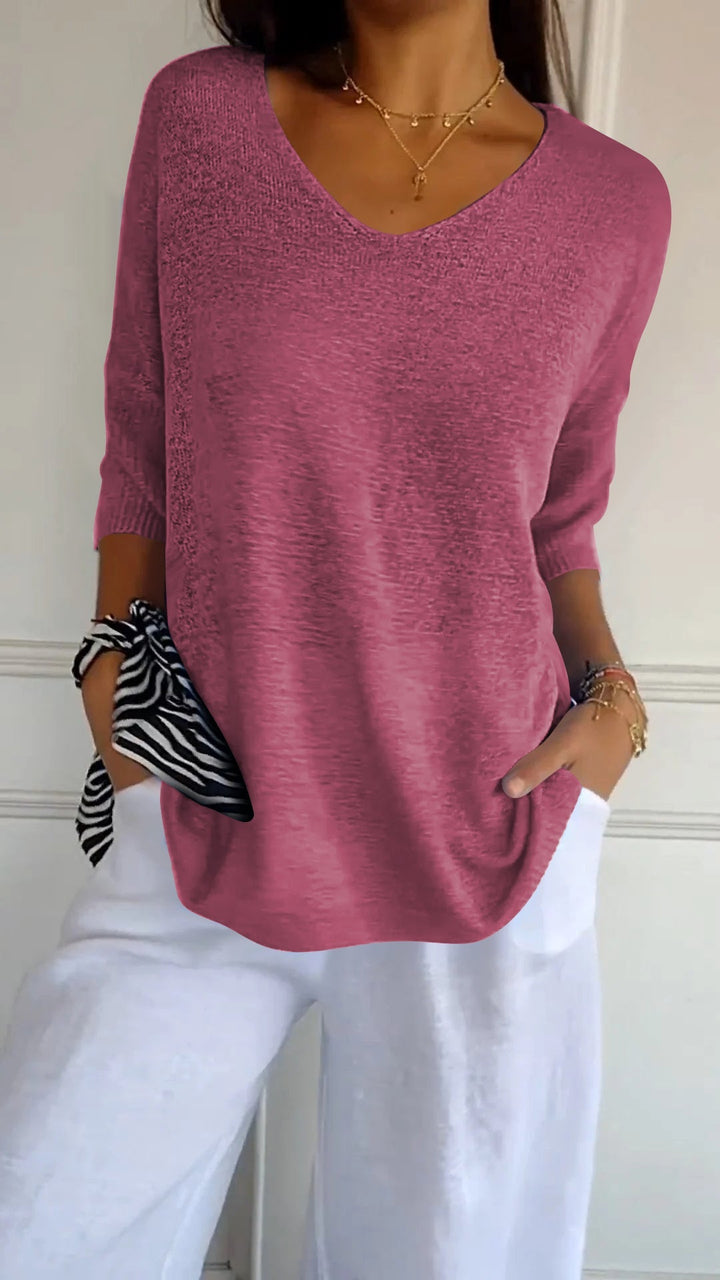 Rosal – Plain Knitted Jumper with V-Neck