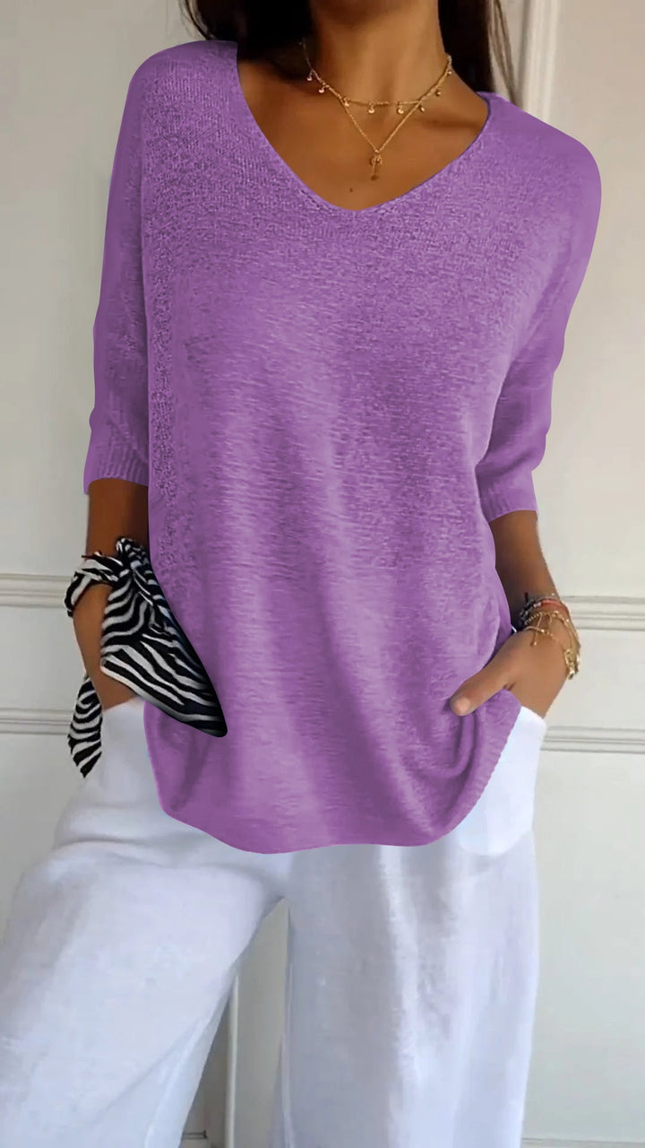 Rosal – Plain Knitted Jumper with V-Neck