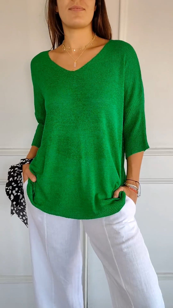 Rosal – Plain Knitted Jumper with V-Neck