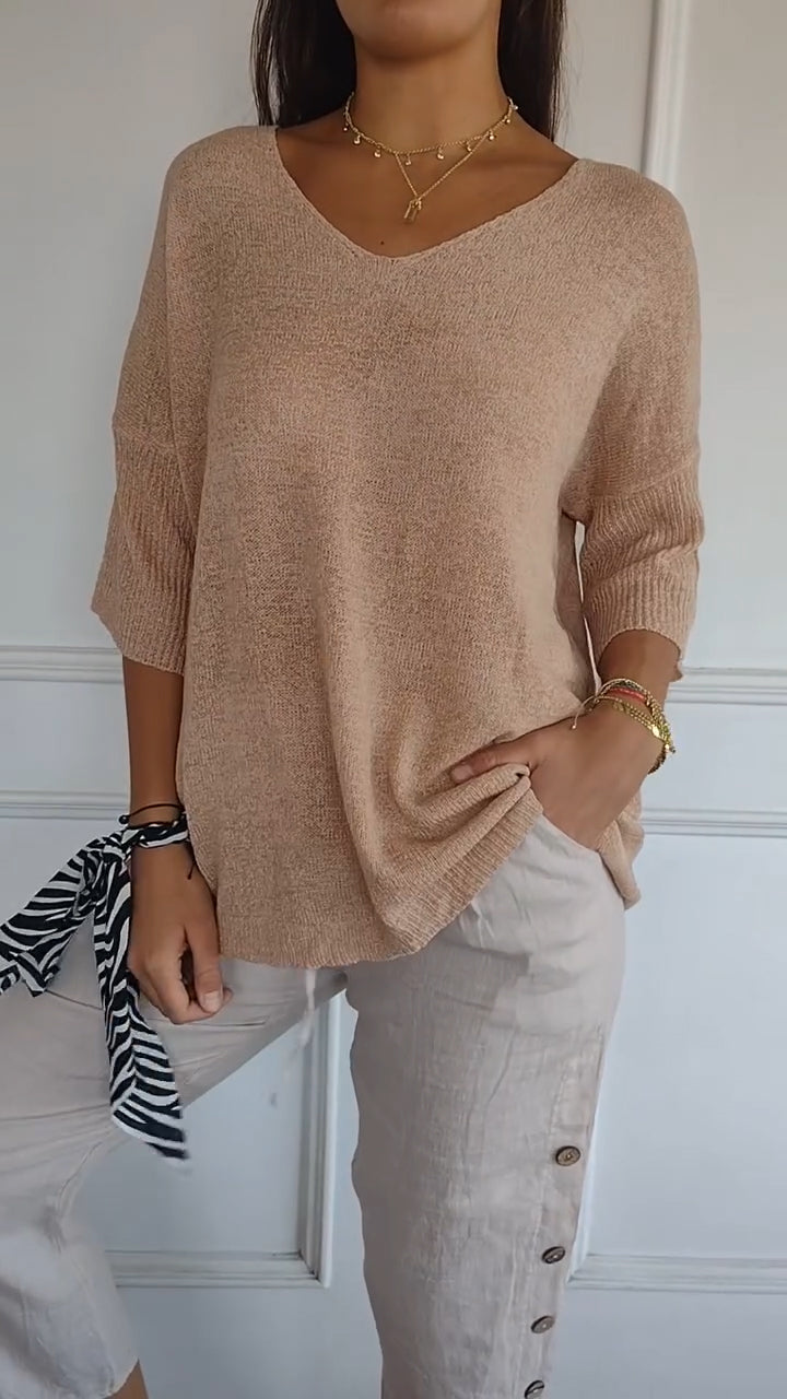 Rosal – Plain Knitted Jumper with V-Neck