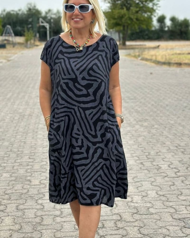 Nelia - Vestido de verano con cuello redondo y hermoso estampado