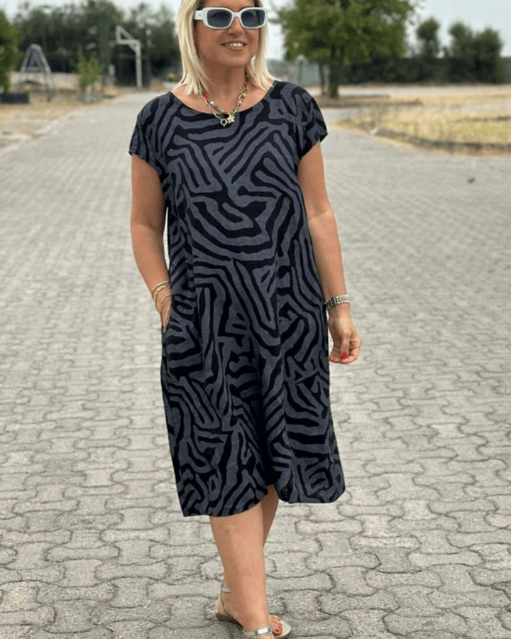 Nelia - Vestido de verano con cuello redondo y hermoso estampado