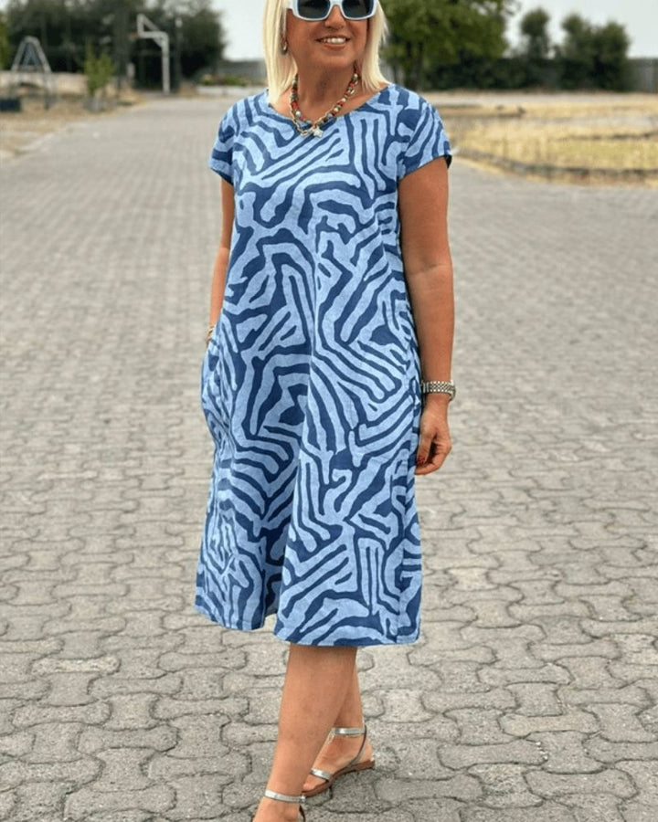 Nelia - Vestido de verano con cuello redondo y hermoso estampado
