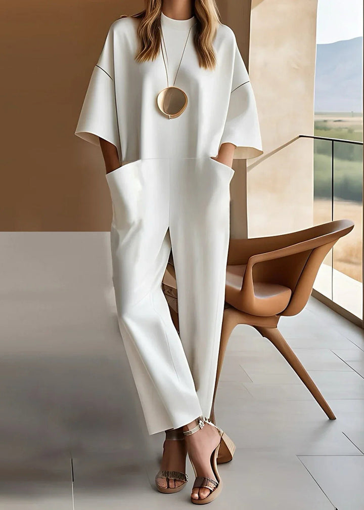 Emmy Elegant Short-Sleeve Jumpsuit | Relaxed Straight-Leg Jumpsuit