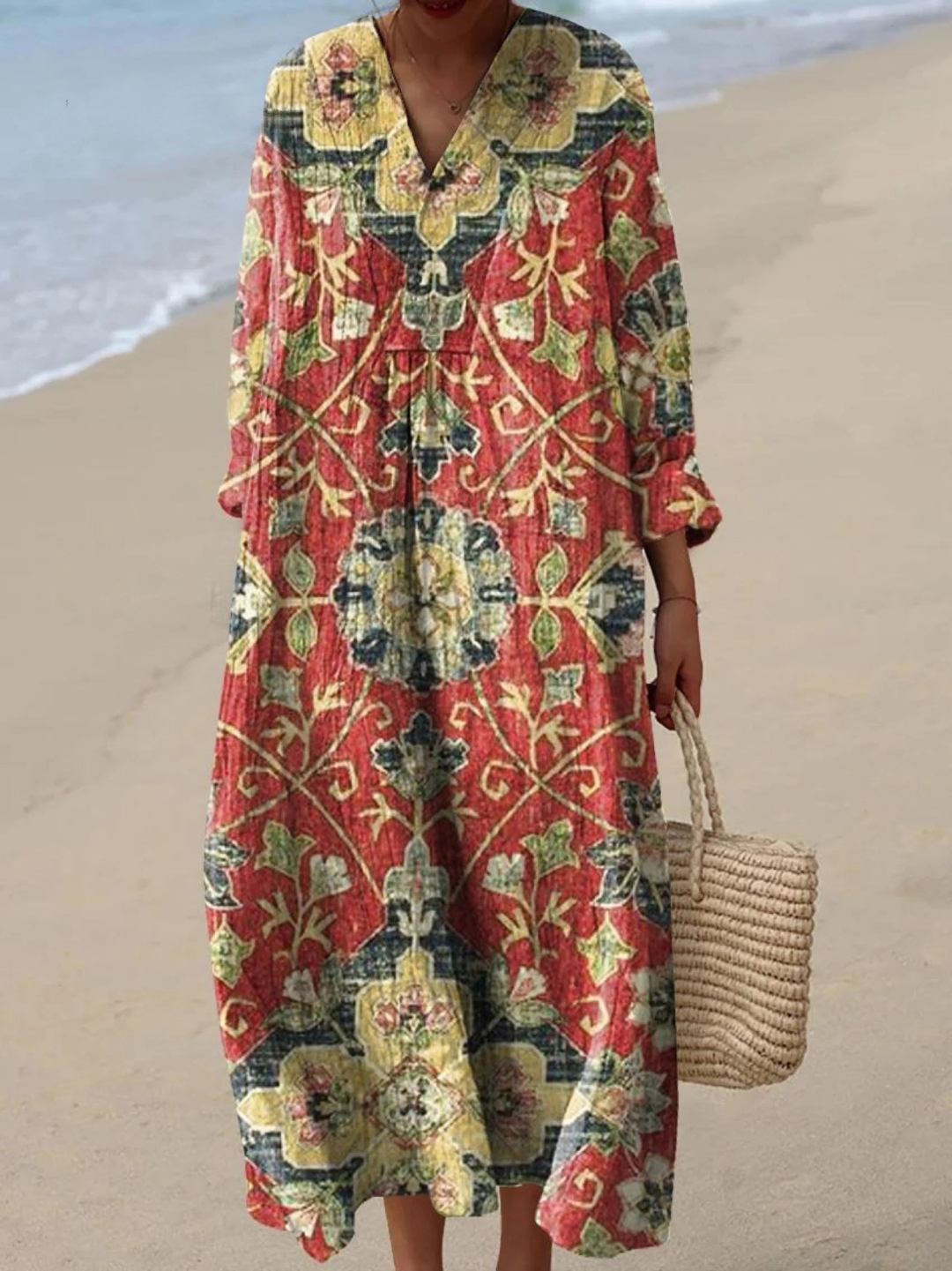 Vestido Fluido de Mujer con Estampado Artístico Vintage de Flores Encantadoras