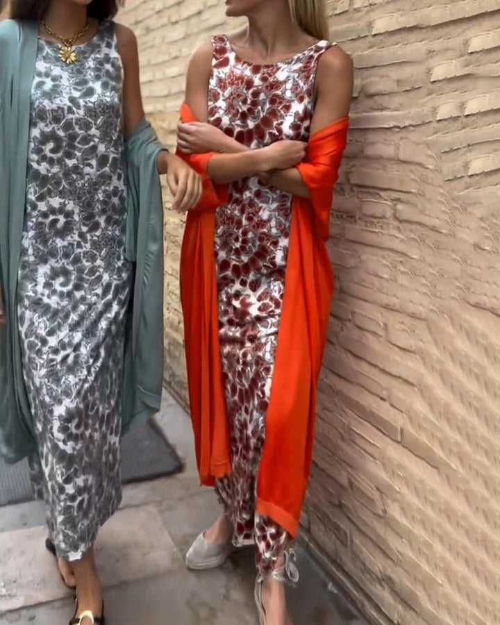 Conjunto elegante de dos piezas Veronica | Vestido maxi fluido y chaqueta ligera