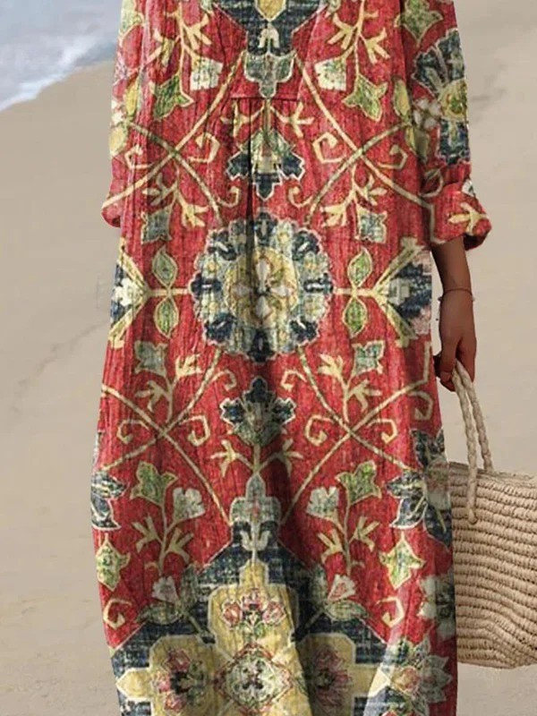 Vestido Fluido de Mujer con Estampado Artístico Vintage de Flores Encantadoras