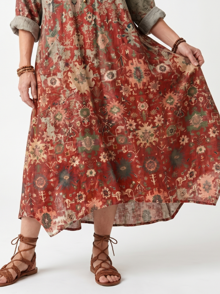 Saffron | Vestido midi con patrón mixto y bolsillo relajado
