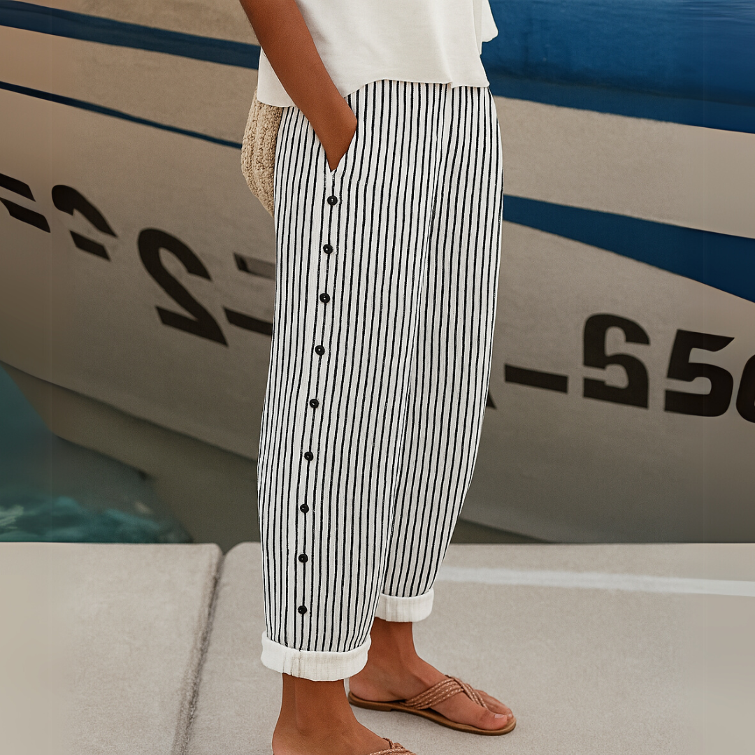 Kate | Pantalones Elegantes a Rayas con Botones