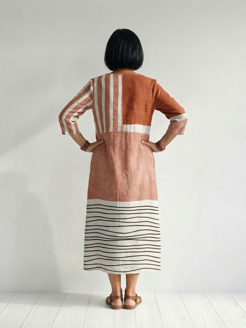 Remy | Vestido midi con rayas mixtas fáciles