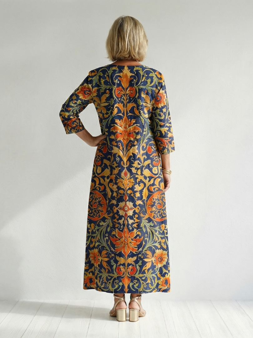Elise | Vestido midi floral limpio y ornamentado