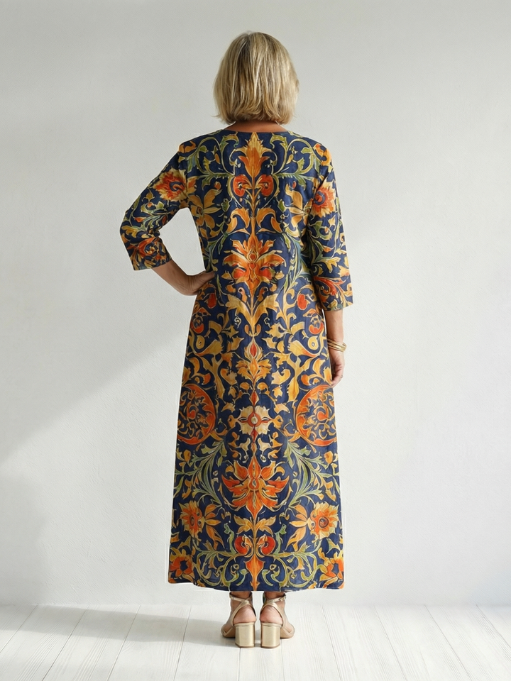 Elise | Vestido midi floral limpio y ornamentado