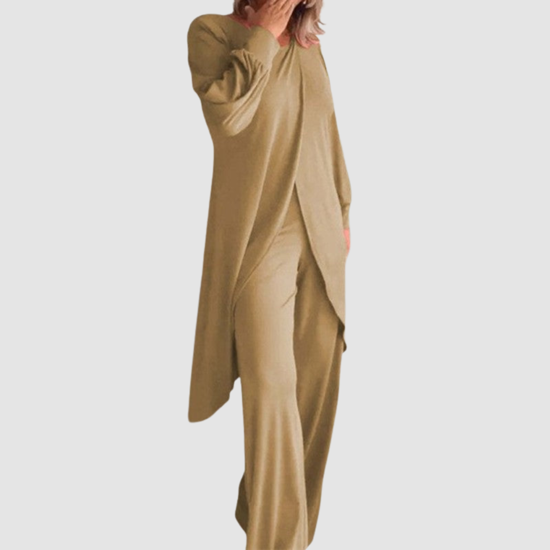 Conjunto elegante Laine de 2 piezas | Top largo y pantalones cómodos