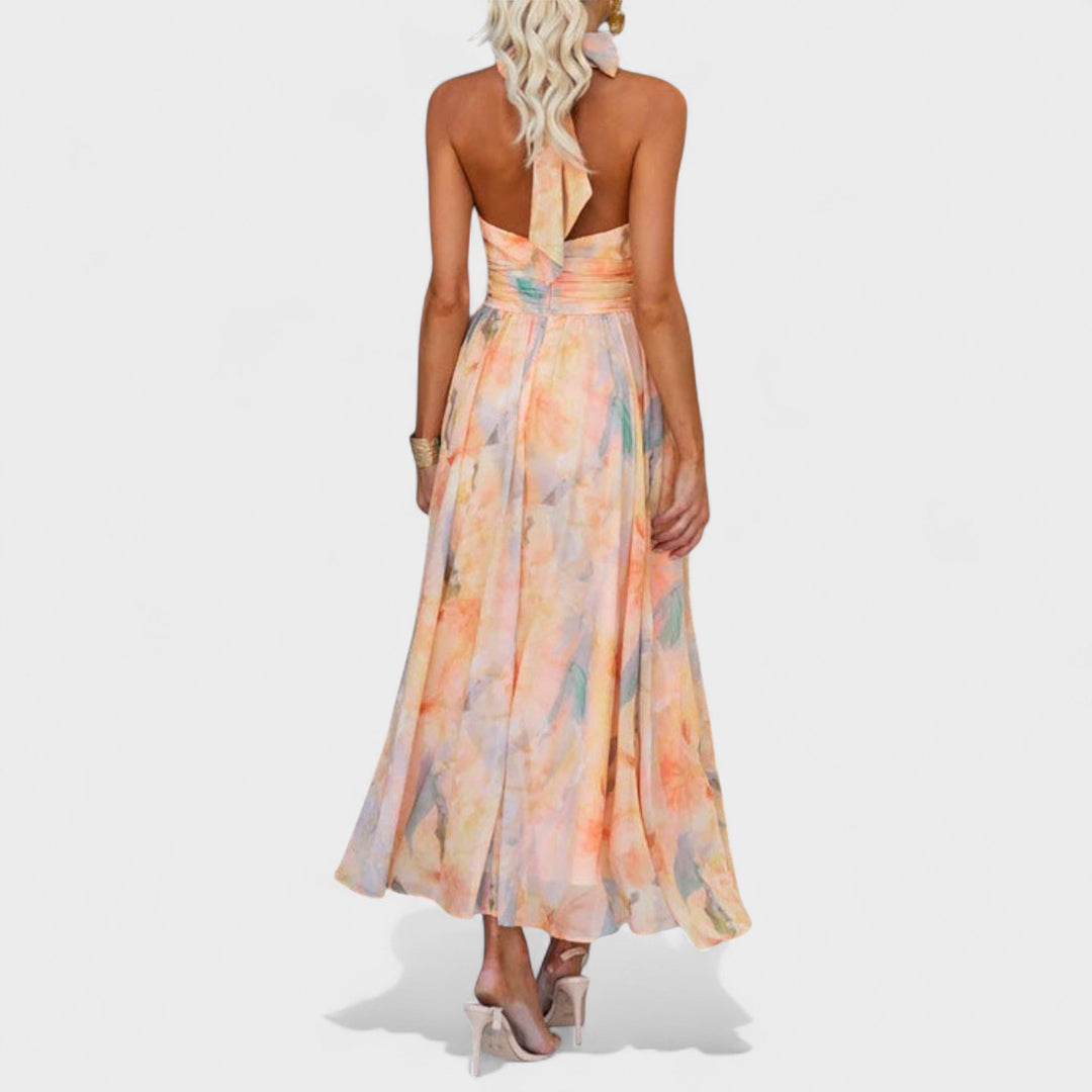 Miva | Vestido Longo Halter Abstrato