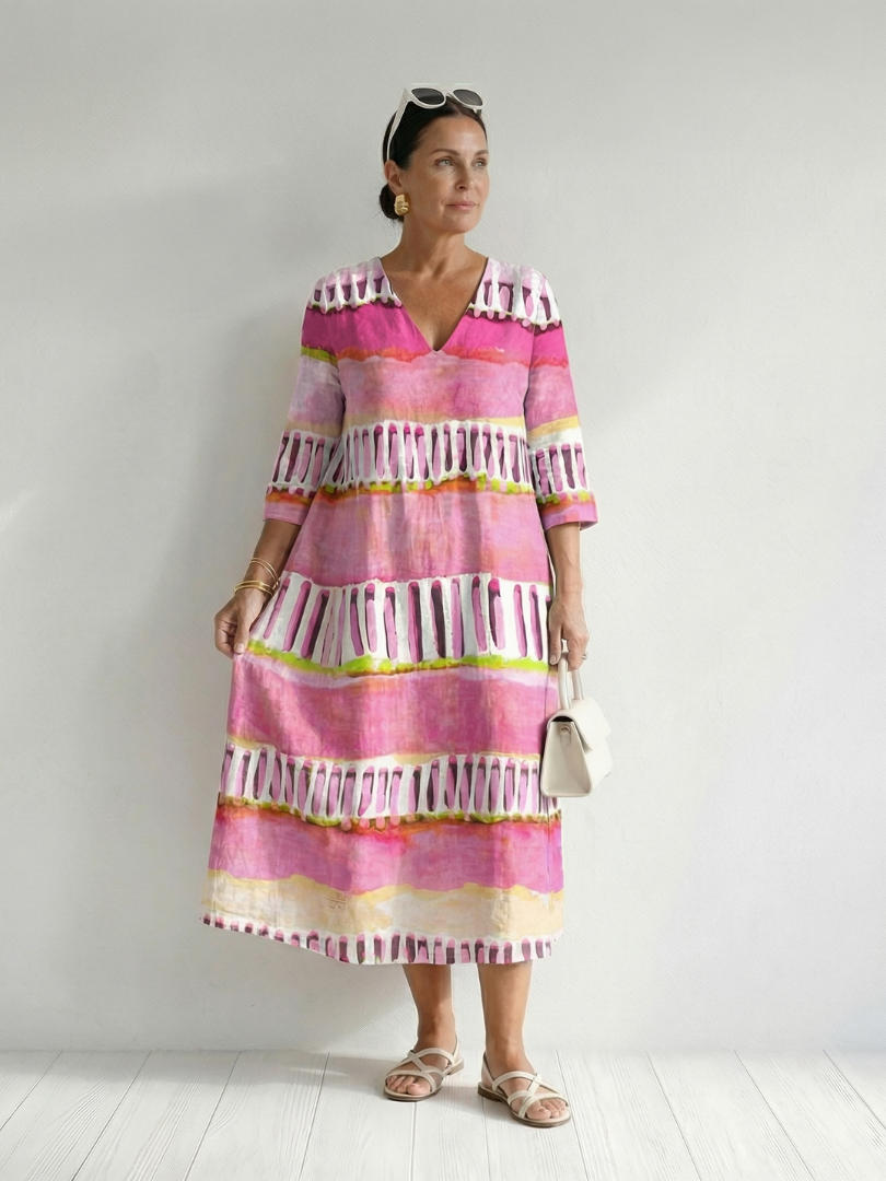 Calla | Vestido midi con rayas estampadas y caída fácil