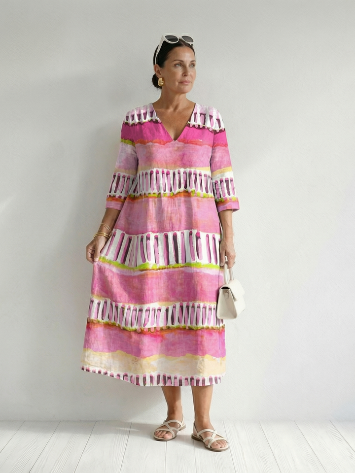 Calla | Vestido midi con rayas estampadas y caída fácil