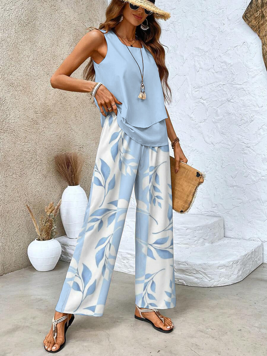 Juliette Elegant Two-Piece Set | Flowing Blouse and Wide-Leg Trousers